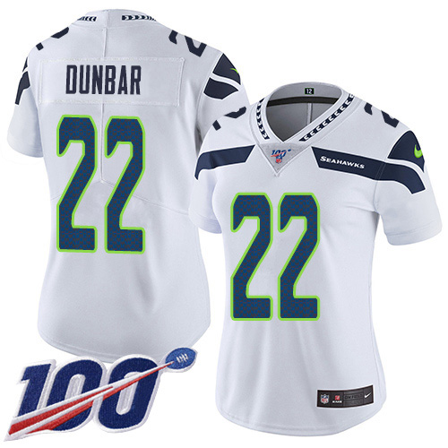 Nike Seahawks #22 Quinton Dunbar White Women's Stitched NFL 100th Season Vapor Untouchable Limited Jersey