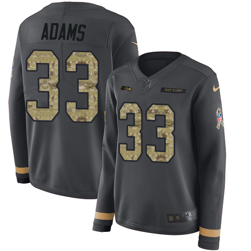 Nike Seahawks #33 Jamal Adams Anthracite Salute to Service Women's Stitched NFL Limited Therma Long Sleeve Jersey