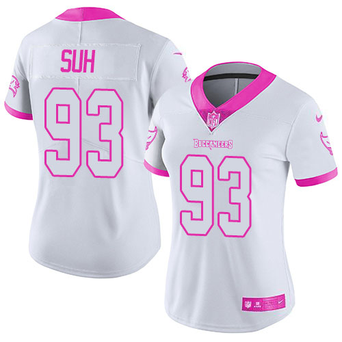 Nike Buccaneers #93 Ndamukong Suh White/Pink Women's Stitched NFL Limited Rush Fashion Jersey