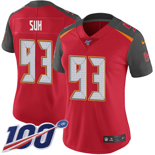 Nike Buccaneers #93 Ndamukong Suh Red Team Color Women's Stitched NFL 100th Season Vapor Untouchable Limited Jersey