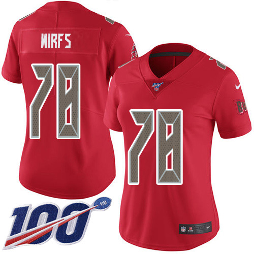 Nike Buccaneers #78 Tristan Wirfs Red Women's Stitched NFL Limited Rush 100th Season Jersey Nike Buccaneers #78 Tristan Wirfs Red Women's Stitched NFL Limited Rush 100th Season Jersey