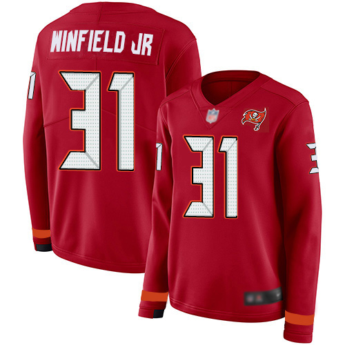 Nike Buccaneers #31 Antoine Winfield Jr. Red Team Color Women's Stitched NFL Limited Therma Long Sleeve Jersey