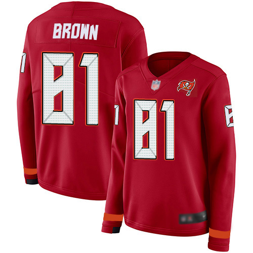 Nike Buccaneers #81 Antonio Brown Red Team Color Women's Stitched NFL Limited Therma Long Sleeve Jersey