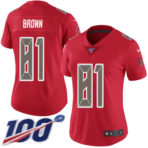 Nike Buccaneers #81 Antonio Brown Red Women's Stitched NFL Limited Rush 100th Season Jersey