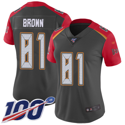 Nike Buccaneers #81 Antonio Brown Gray Women's Stitched NFL Limited Inverted Legend 100th Season Jersey