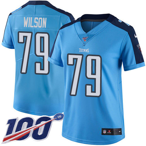 Nike Titans #79 Isaiah Wilson Light Blue Women's Stitched NFL Limited Rush 100th Season Jersey
