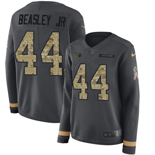 Nike Titans #44 Vic Beasley Jr Anthracite Salute to Service Women's Stitched NFL Limited Therma Long Sleeve Jersey