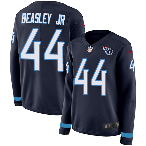 Nike Titans #44 Vic Beasley Jr Navy Blue Team Color Women's Stitched NFL Limited Therma Long Sleeve Jersey