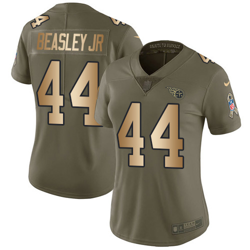 Nike Titans #44 Vic Beasley Jr Olive/Gold Women's Stitched NFL Limited 2017 Salute To Service Jersey