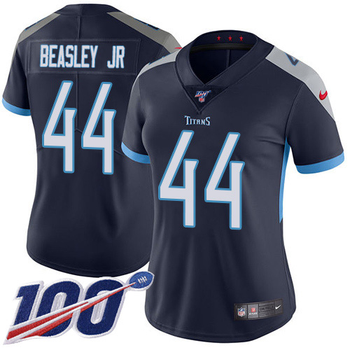 Nike Titans #44 Vic Beasley Jr Navy Blue Team Color Women's Stitched NFL 100th Season Vapor Untouchable Limited Jersey
