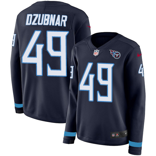 Nike Titans #49 Nick Dzubnar Navy Blue Team Color Women's Stitched NFL Limited Therma Long Sleeve Jersey