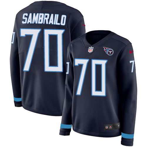 Nike Titans #70 Ty Sambrailo Navy Blue Team Color Women's Stitched NFL Limited Therma Long Sleeve Jersey
