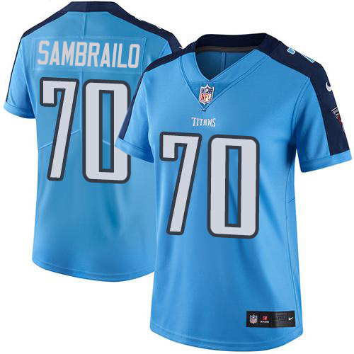 Nike Titans #70 Ty Sambrailo Light Blue Women's Stitched NFL Limited Rush Jersey
