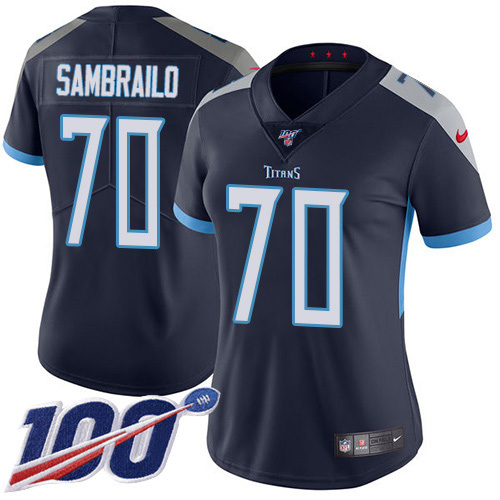 Nike Titans #70 Ty Sambrailo Navy Blue Team Color Women's Stitched NFL 100th Season Vapor Untouchable Limited Jersey