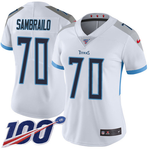 Nike Titans #70 Ty Sambrailo White Women's Stitched NFL 100th Season Vapor Untouchable Limited Jersey