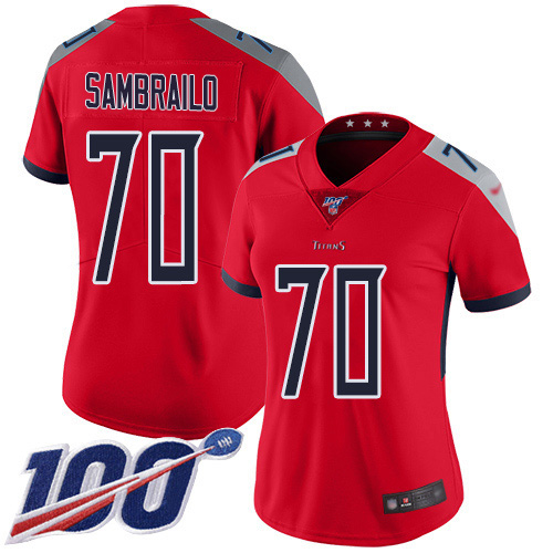 Nike Titans #70 Ty Sambrailo Red Women's Stitched NFL Limited Inverted Legend 100th Season Jersey