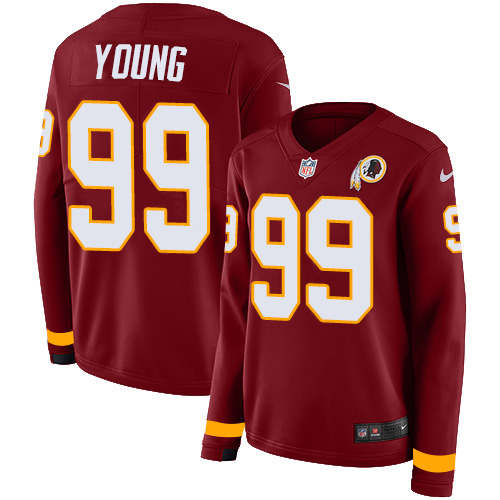 Nike Redskins #99 Chase Young Burgundy Red Team Color Women's Stitched NFL Limited Therma Long Sleeve Jersey