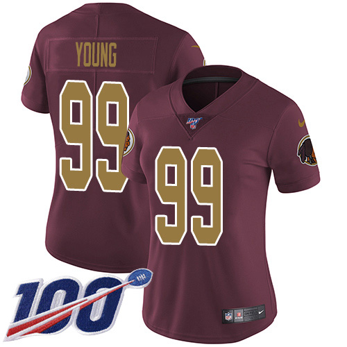 Nike Redskins #99 Chase Young Burgundy Red Alternate Women's Stitched NFL 100th Season Vapor Untouchable Limited Jersey
