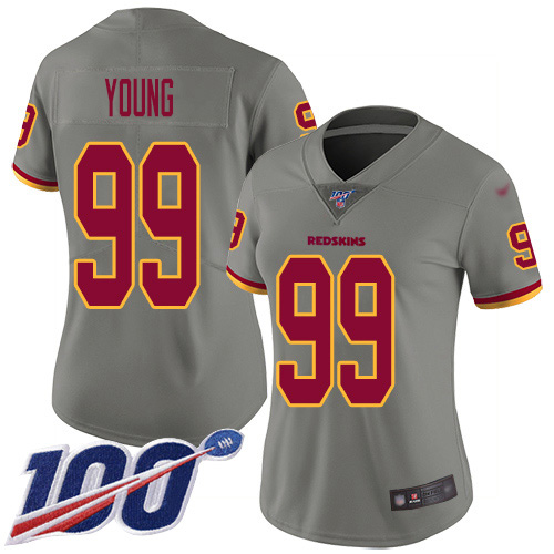 Nike Redskins #99 Chase Young Gray Women's Stitched NFL Limited Inverted Legend 100th Season Jersey