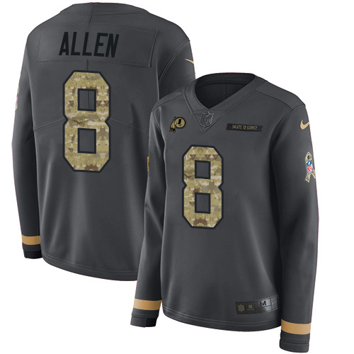 Nike Redskins #8 Kyle Allen Anthracite Salute to Service Women's Stitched NFL Limited Therma Long Sleeve Jersey