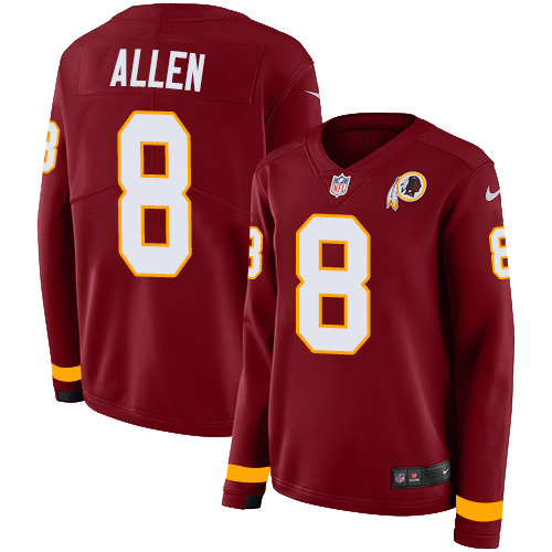 Nike Redskins #8 Kyle Allen Burgundy Red Team Color Women's Stitched NFL Limited Therma Long Sleeve Jersey