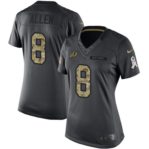 Nike Redskins #8 Kyle Allen Black Women's Stitched NFL Limited 2016 Salute to Service Jersey
