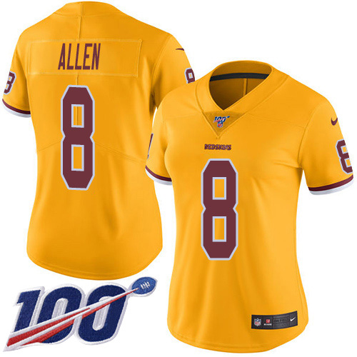 Nike Redskins #8 Kyle Allen Gold Women's Stitched NFL Limited Rush 100th Season Jersey