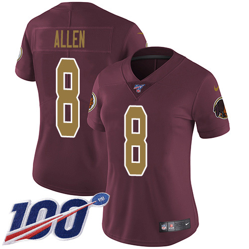 Nike Redskins #8 Kyle Allen Burgundy Red Alternate Women's Stitched NFL 100th Season Vapor Untouchable Limited Jersey