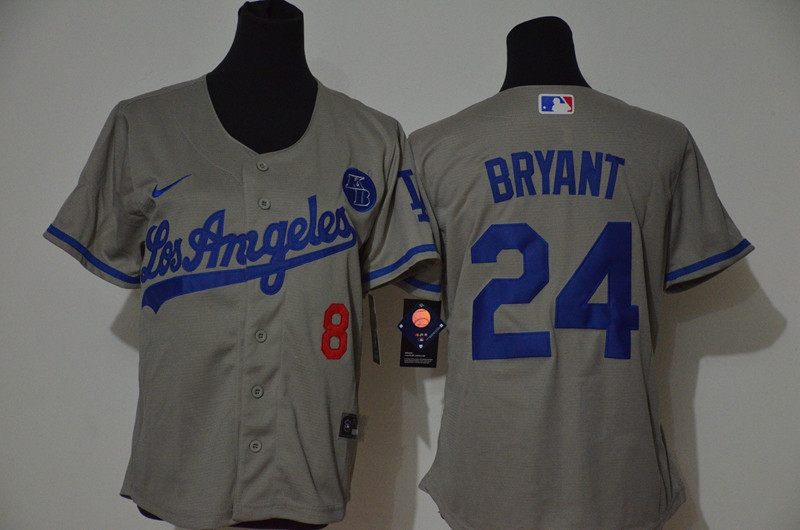 Los Angeles Dodgers #8 #24 Kobe Bryant Women Nike Grey Cool Base 2020 KB Patch MLB Jersey Los Angeles Dodgers #8 #24 Kobe Bryant Women Nike Grey Cool Base 2020 KB Patch MLB Jersey