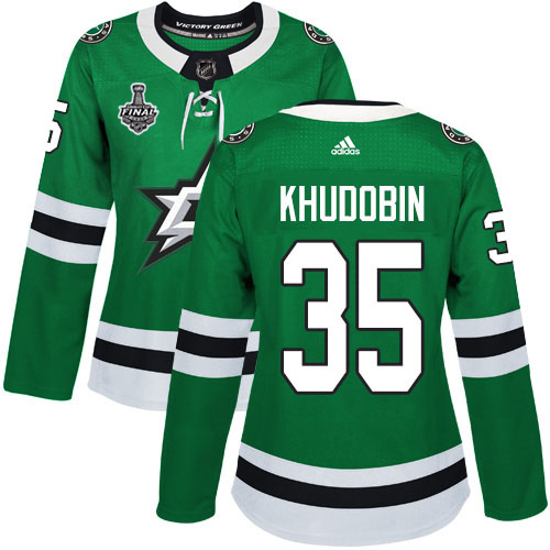 Adidas Stars #35 Anton Khudobin Green Home Authentic Women's 2020 Stanley Cup Final Stitched NHL Jersey