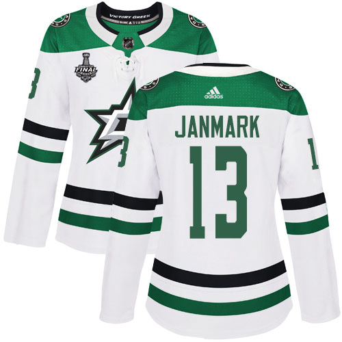 Adidas Stars #13 Mattias Janmark White Road Authentic Women's 2020 Stanley Cup Final Stitched NHL Jersey