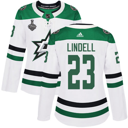 Adidas Stars #23 Esa Lindell White Road Authentic Women's 2020 Stanley Cup Final Stitched NHL Jersey
