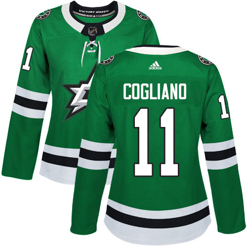 Adidas Stars #11 Andrew Cogliano Green Home Authentic Women's Stitched NHL Jersey