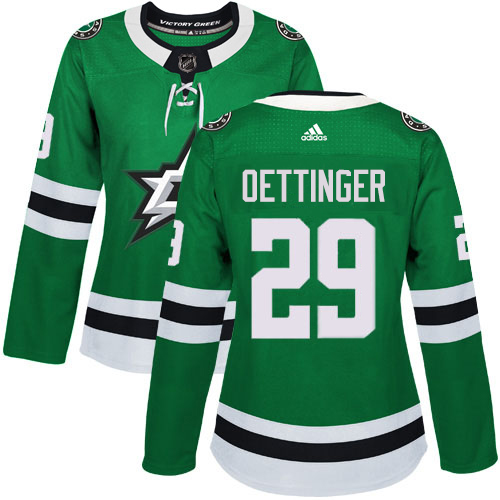 Adidas Stars #29 Jake Oettinger Green Home Authentic Women's Stitched NHL Jersey