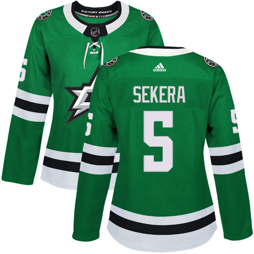 Adidas Stars #5 Andrej Sekera Green Home Authentic Women's Stitched NHL Jersey