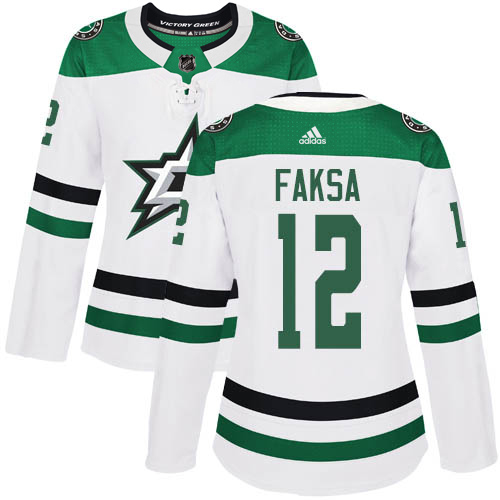 Adidas Stars #12 Radek Faksa White Road Authentic Women's Stitched NHL Jersey
