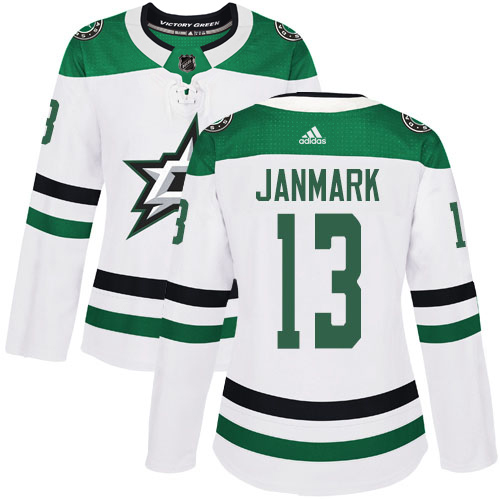 Adidas Stars #13 Mattias Janmark White Road Authentic Women's Stitched NHL Jersey