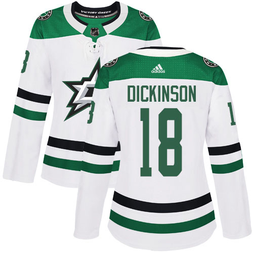 Adidas Stars #18 Jason Dickinson White Road Authentic Women's Stitched NHL Jersey