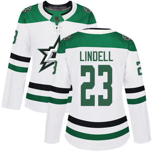 Adidas Stars #23 Esa Lindell White Road Authentic Women's Stitched NHL Jersey