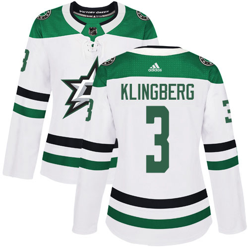 Adidas Stars #3 John Klingberg White Road Authentic Women's Stitched NHL Jersey