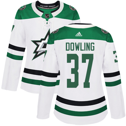 Adidas Stars #37 Justin Dowling White Road Authentic Women's Stitched NHL Jersey