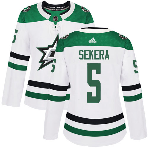 Adidas Stars #5 Andrej Sekera White Road Authentic Women's Stitched NHL Jersey
