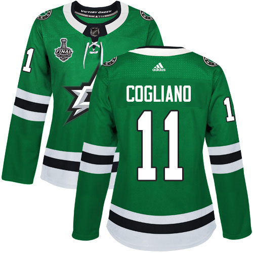 Adidas Stars #11 Andrew Cogliano Green Home Authentic Women's 2020 Stanley Cup Final Stitched NHL Jersey