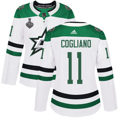 Adidas Stars #11 Andrew Cogliano White Road Authentic Women's 2020 Stanley Cup Final Stitched NHL Jersey