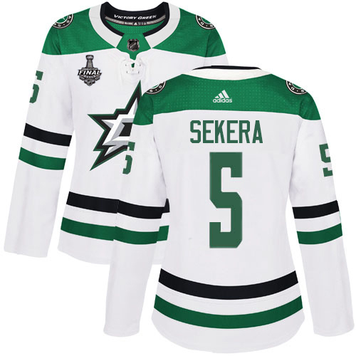 Adidas Stars #5 Andrej Sekera White Road Authentic Women's 2020 Stanley Cup Final Stitched NHL Jersey
