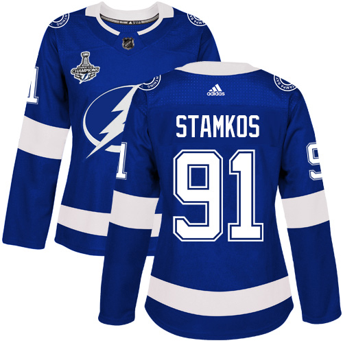 Adidas Lightning #91 Steven Stamkos Blue Home Authentic Women's 2020 Stanley Cup Champions Stitched NHL Jersey