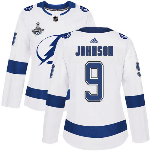 Adidas Lightning #9 Tyler Johnson White Road Authentic Women's 2020 Stanley Cup Champions Stitched NHL Jersey