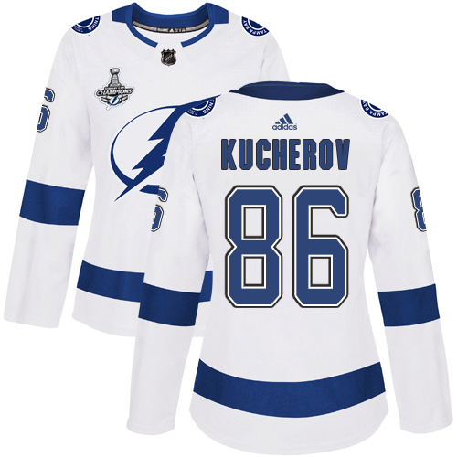 Adidas Lightning #86 Nikita Kucherov White Road Authentic Women's 2020 Stanley Cup Champions Stitched NHL Jersey