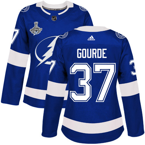 Adidas Lightning #37 Yanni Gourde Blue Home Authentic Women's 2020 Stanley Cup Champions Stitched NHL Jersey
