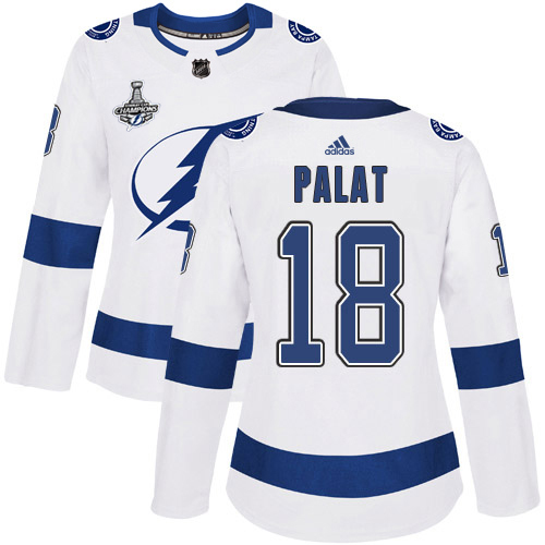 Adidas Lightning #18 Ondrej Palat White Road Authentic Women's 2020 Stanley Cup Champions Stitched NHL Jersey